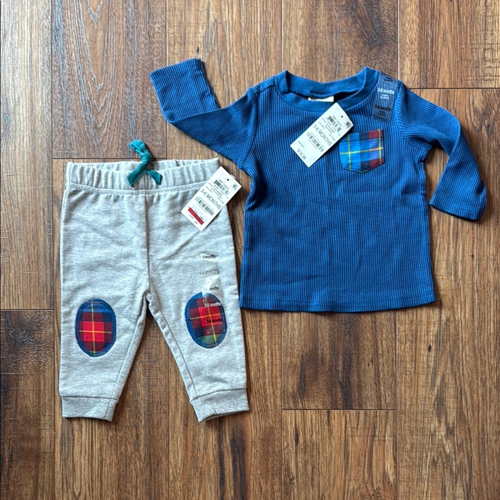 First Impressions Blue Shirt with Plaid Pocket